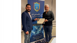 Mr. Jihad Lutfi, lawyer and legal advisor at the lobby, receives the certificate of participation and appreciation from the President of the Lobby, Dr. Ali El-Masri for his participation in the Izmir Clothing Fair